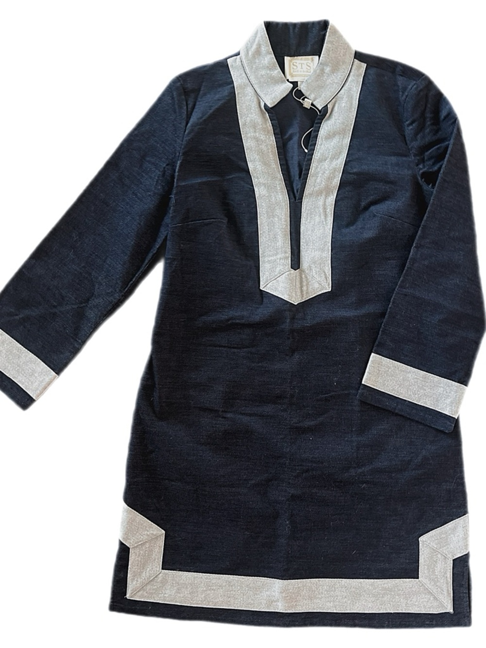 Sail to Sable Navy Tunic Dress with Gray Trim - Picture 2 of 6